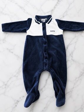 Hugo BOSS Navy & White Plush Footed One-Pièce